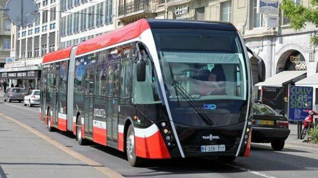 Cleaner than a bus and cheaper than light rail, track-free trams, like the one pictured above, could be shuttling passengers along Parramatta Road within the next five years.  Photo: Supplied