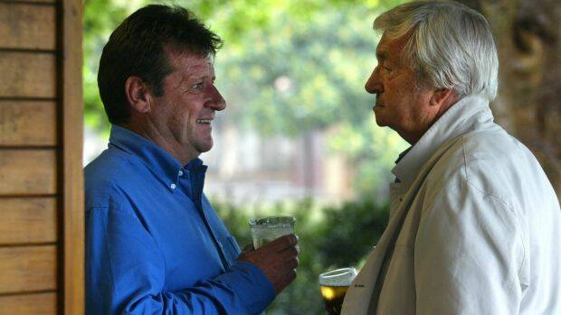 Good old days: Gary Burns with the late Richie Benaud at a Channel Nine Christmas Party. Photo: Rick Stevens