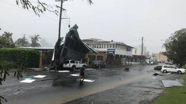 A storm has caused significant damage on the north coast, including ripping off the roof of the Clarence Hotel in Maclean. Photo: James Ryan