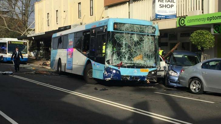 Three people were injured in the bus crash in Cammeray. Photo: Duncan Green