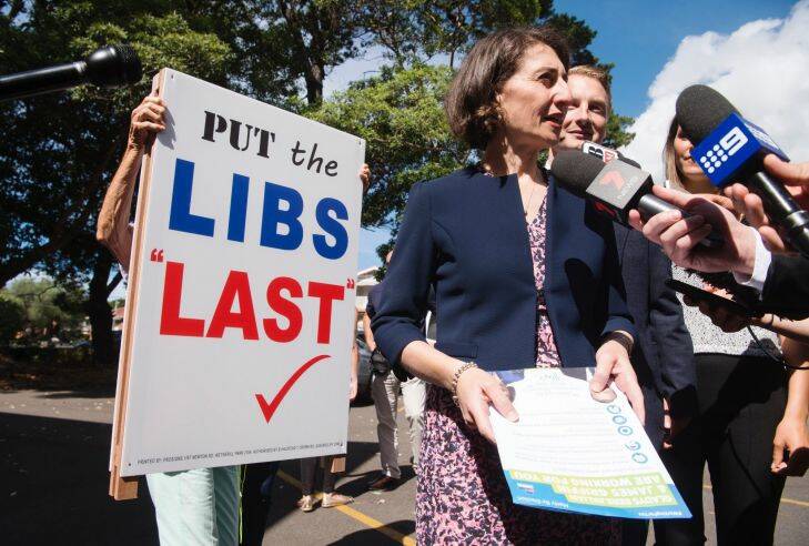 2017 Manly By Election. NSW Premier Gladys Berejiklian visited Manly West Primary School with Liberal candidate James Griffin, where he casted his vote. Saturday 8th April 2017. Photograph by James Brickwood. SMH NEWS 170408 Photo: James Brickwood