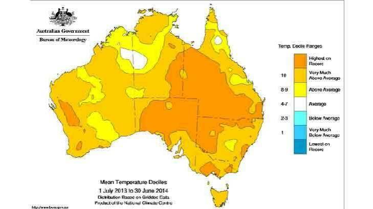 Almost the whole country has been warmer than average for the past year. Photo: BoM
