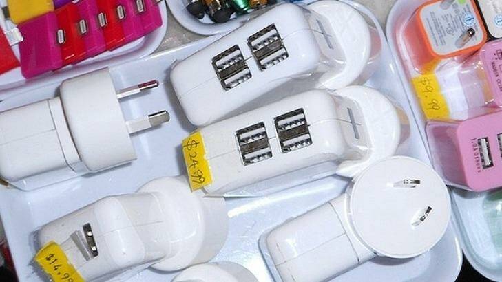 USB chargers seized by Fair Trading from a Campsie store.