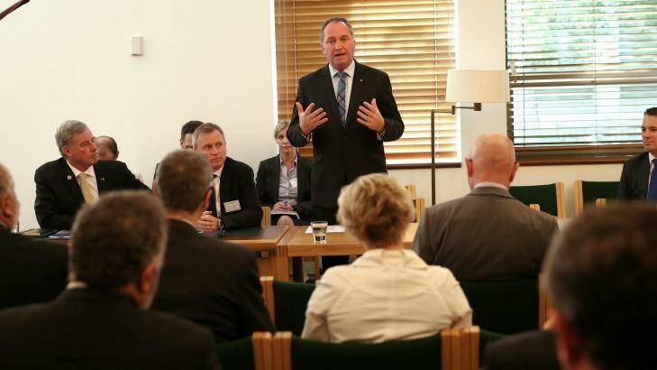 Barnaby Joyce hosts the National Water Infrastructure Roundtable at Parliament House in October. Photo: Alex Ellinghausen