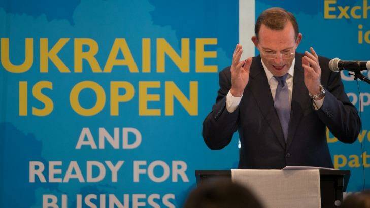 Tony Abbott speaks to members of the Australian Federation of Ukrainian Organisations. Photo: Jason South