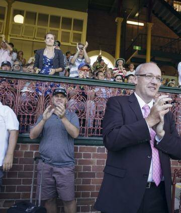 Cricket tragic Luke Foley enjoys time in the members' enclosure at the Sydney Cricket Ground. Photo: James Brickwood
