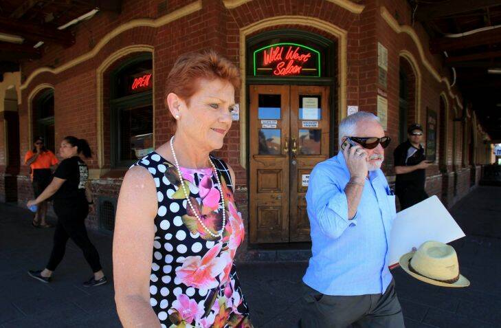 Pauline Hanson on the Hustings in Kalgoorlie. March 8 , 2017
Photograph by Dean Sewell/Oculi Photo: Dean Sewell
