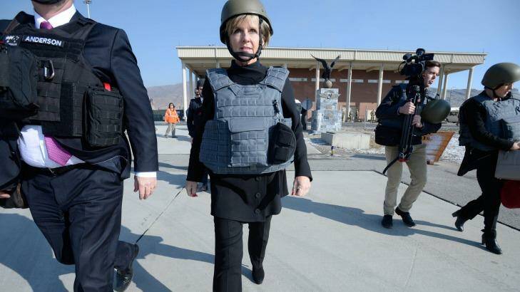 Foreign Affairs Minister Julie Bishop visiting troops in Afghanistan.  Photo:  Justin McManus