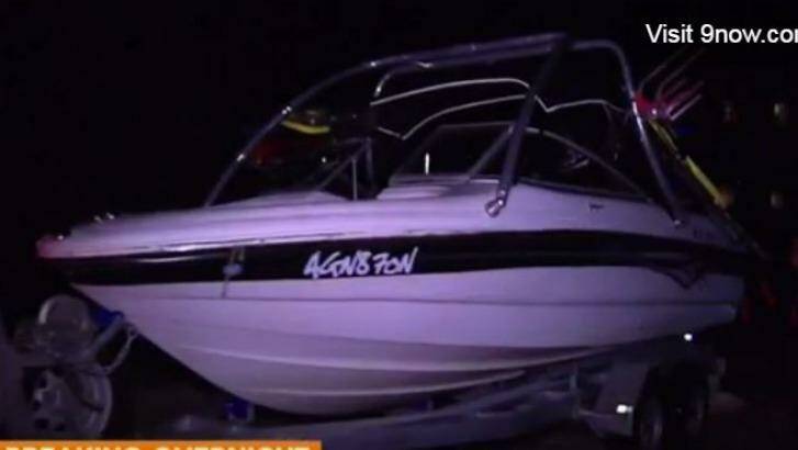 The power boat involved in the crash in Nerong on Friday. Photo: Twitter / Nine News Sydney