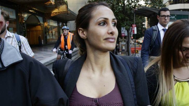 Rachelle Louise, girlfriend of jailed murderer Simon Gittany, leaves court on Wednesday after defamation proceedings against Nationwide News. Photo: Jessica Hromas