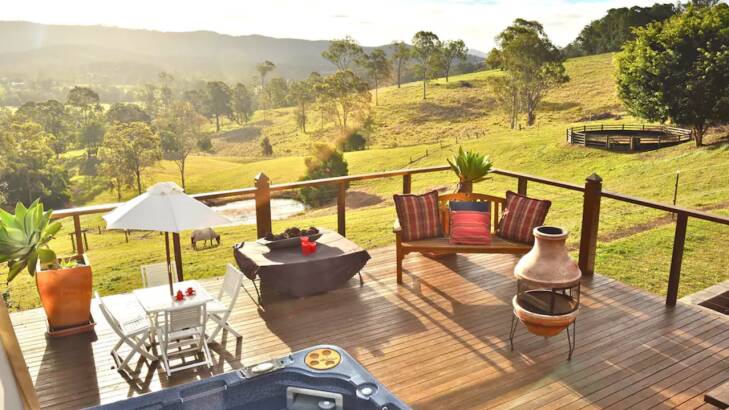 The view from a villa on 10 acres in the Gold Coast hinterland that is listed on Airbnb. Photo: airbnb