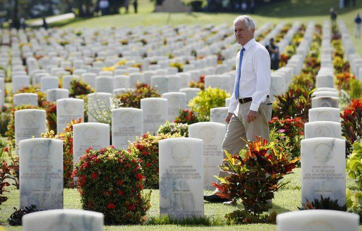 Prime Minister Malcolm Turnbull during a visit to the Bomana War Cemetery during his three day visit to Papua New Guinea, on Saturday 8 April 2017. fedpol Photo: Alex Ellinghausen Photo: Alex Ellinghausen