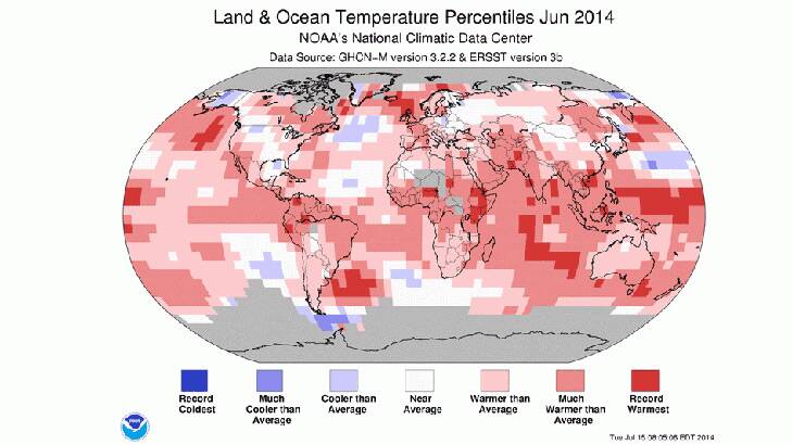 Hot spots over most of the globe's seas. Photo: NOAA