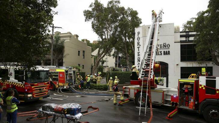 NSW Fire & Rescue attend the fire at Porteno restaurant on Cleveland St, Surry Hills. Photo: Wolter Peeters