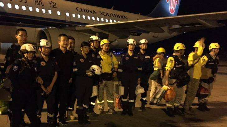Chinese search and rescue team arrives at Tribhuvan International Airport, Kathmandu. Photo: Matt Wade
