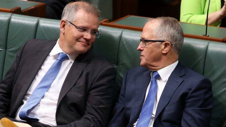 Immigration Minister Scott Morrison and Communications Minister Malcolm Turnbull in Parliament. Photo: Andrew Meares