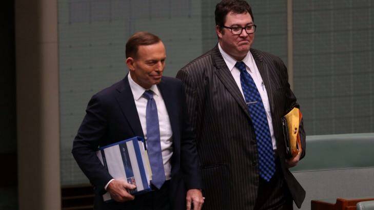 Then prime minister Tony Abbott arrives for question time with George Christensen in 2014. Photo: Andrew Meares