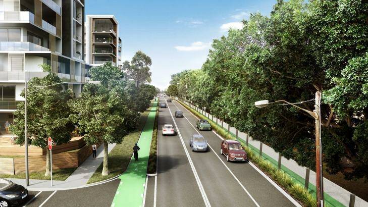 An artist's impression of a redeveloped Gipps Street at Burwood. Photo: NSW government