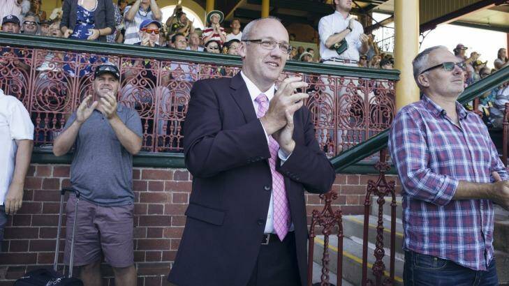 Cricket tragic Luke Foley enjoys time in the members' enclosure at the Sydney Cricket Ground. Photo: James Brickwood