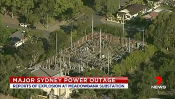 A loud bang was heard from Meadowbank substation in Sydney's north-west. Photo: Seven News
