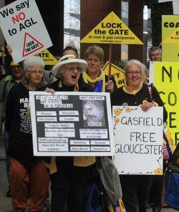 Coal seam gas protestors voice their opposition to exploration in NSW.
 Photo: Peter Rae