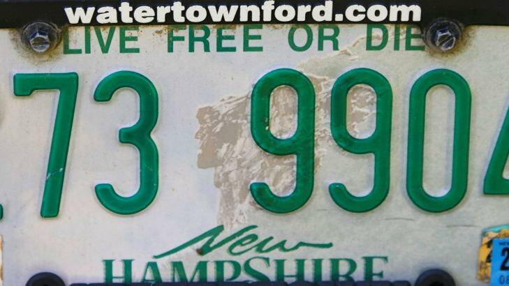A New Hampshire licence plate featuring the state motto "Live Free or Die" in Rindge, New Hampshire. Photo: Trevor Collens