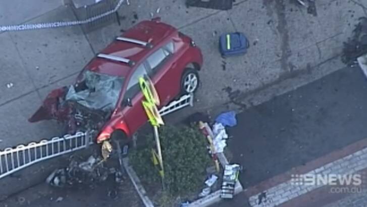 A red sedan which was involved in a fatal accident at Carlton on Tuesday. Photo: Nine News