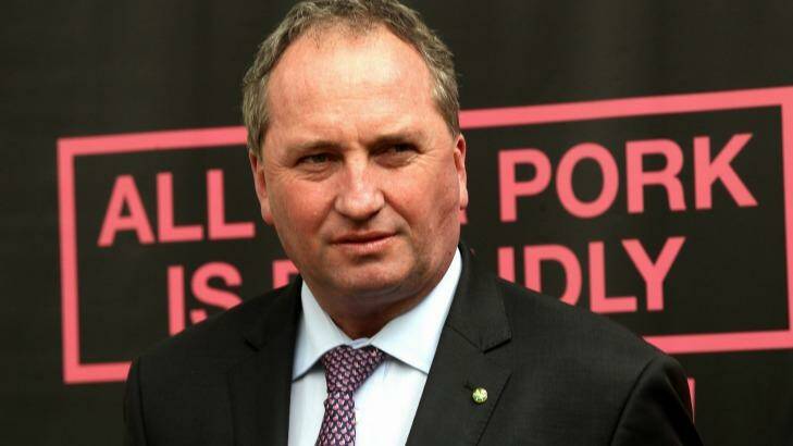 Agriculture Minister Barnaby Joyce during the launch of the Australian Pork strategic plan launch at Parliament House in August. Photo: Alex Ellinghausen