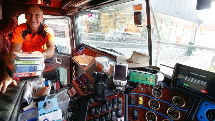 Stocking up: Long-distance truck driver Rod Hannifey is a lover of audio books. Photo: Peter Rae