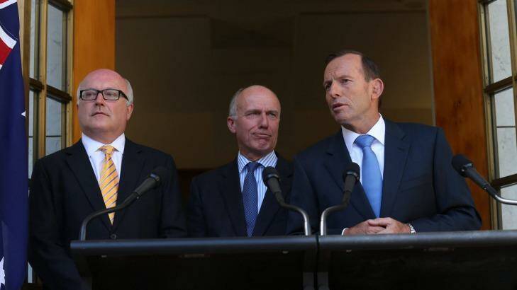 Tony Abbott with Eric Abetz during the Abbott government. Photo: Andrew Meares