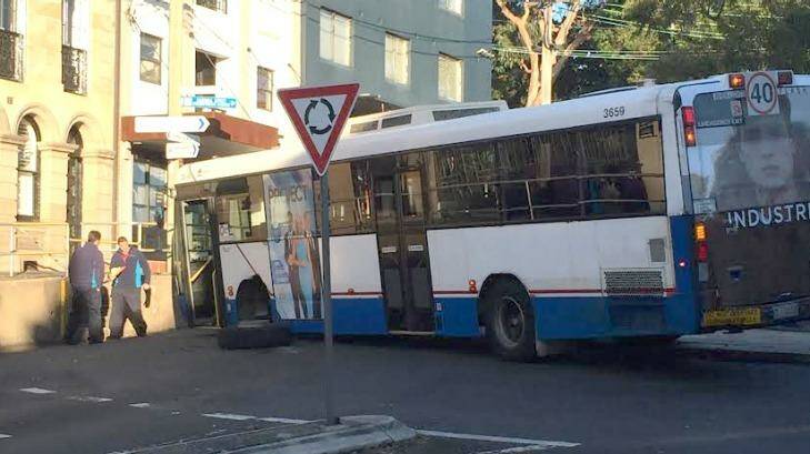 The wheel fell off the bus at the intersection of Darling Street and Curtis Road in Balmain. Photo: Craig Lewis