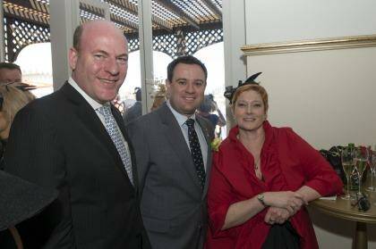 Trent Zimmerman (left) in the Emirates marquee at Flemington on Melbourne Cup Day in 2013.  Photo: Jesse Marlow
