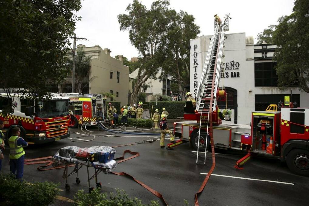 NSW Fire & Rescue attend the fire at Porteno restaurant on Cleveland St, Surry Hills. Photo: Wolter Peeters