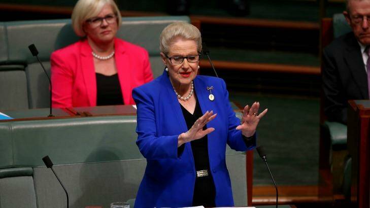 Former Speaker Bronwyn Bishop delivers her valedictory in the House of Representatives at Parliament House in Canberra on Wednesday. Photo: Alex Ellinghausen Photo: Alex Ellinghausen
