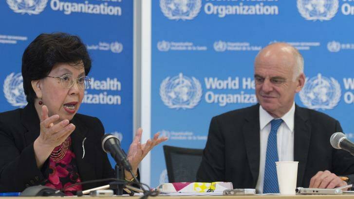 China's Margaret Chan, Director General of the World Health Organisation, left, and David Nabarro, UN Special Envoy on Ebola, right. Photo: Sandro Campardo