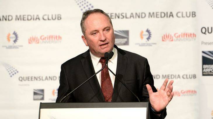 Barnaby Joyce made the comments at the Queensland Media Club on Wednesday. Photo: Bradley Kanaris