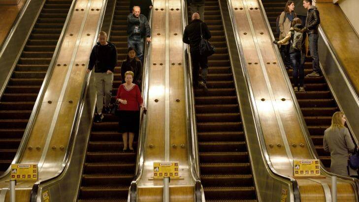 Wooden escalators have been a part of Wynyard station since 1932. Photo: Steven Siewert