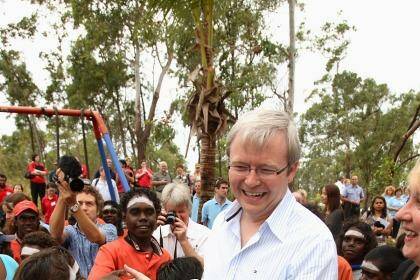 Kevin Rudd, pictured at a school in the East Arnhem Land community of Yirrkala in 2008, has warned of new "stolen generation". Photo: Glenn Campbell GMC