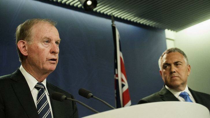 Bring on the banks: Treasurer Joe Hockey, right, and David Murray in Sydney. Photo: Christopher Pearce