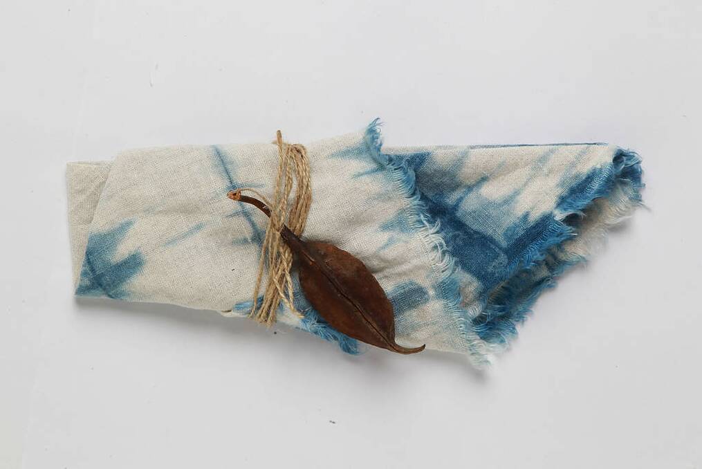 To dye for: Artist Alison Fraser imports linen from France and transforms it with the ancient Japanese dying technique of Shibori. The result, seen in these napkins, is stunning. $25, slabandslub.com.au. Photo: Ben Rushton