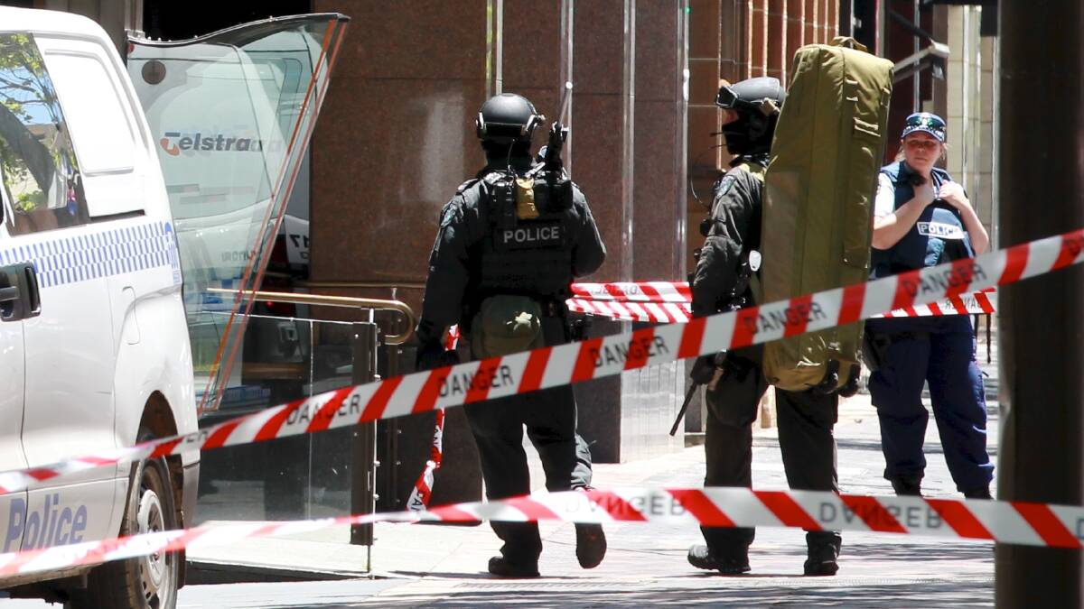 Police at the Sydney siege on Monday.
