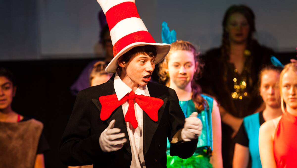 On stage: Year 11 student Lachlan Davies plays The Cat in The Hat in Seussical Jr.