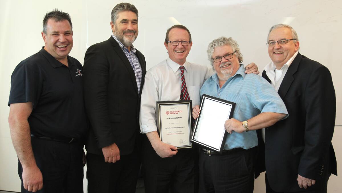 Helping hand: Certificates of appreciation were presented to Fairfax Community Media by the Salvation Army. Pictured are Stephen Burfield, Jim Taggart, Mark Dennis, Colin Links, Doug Horwood.